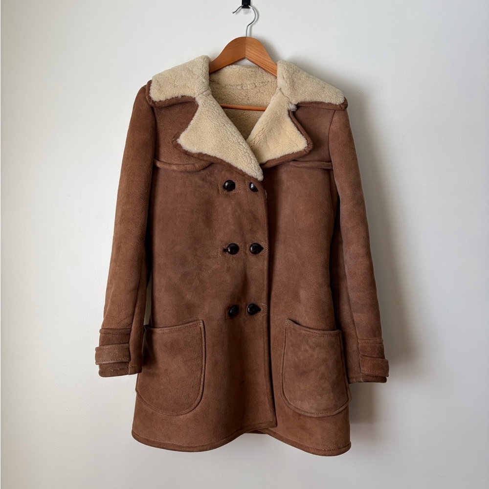 Vintage Penny Lane Style Shearling Leather Jacket with Double Buttons